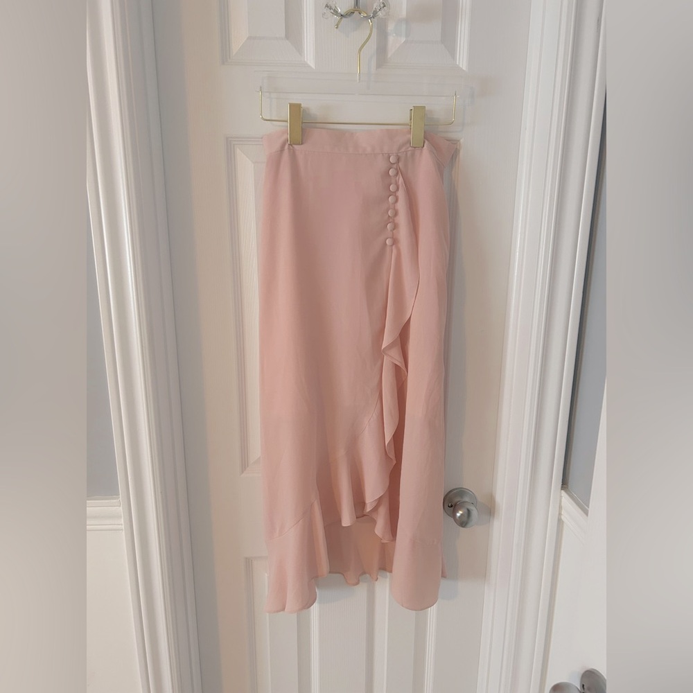 ASOS Soft Pink Midi Skirt with Ruffle Detail